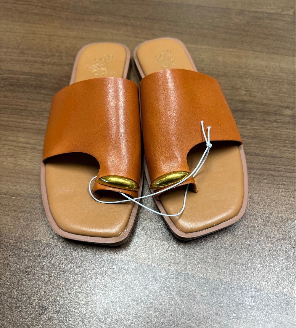 Franco Sarto Women's Gold Toe Slide Sandal, Size 9 Brown/Tan Leather